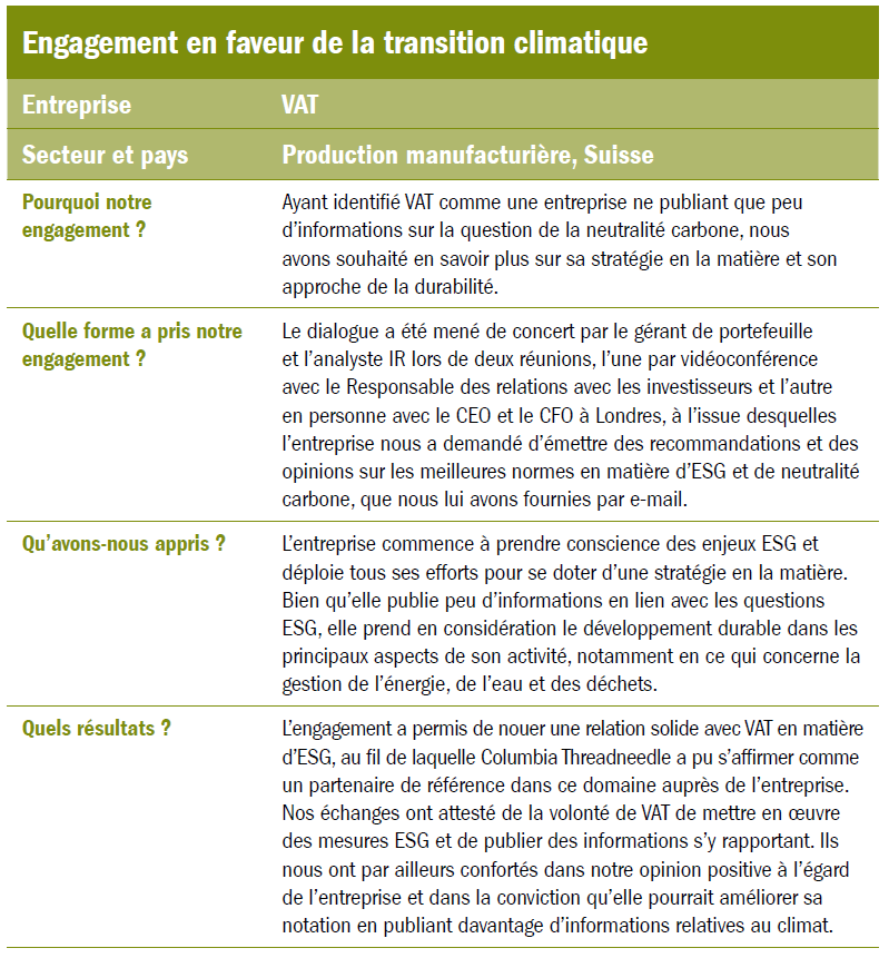 Engagement en faveur de la transition climatique