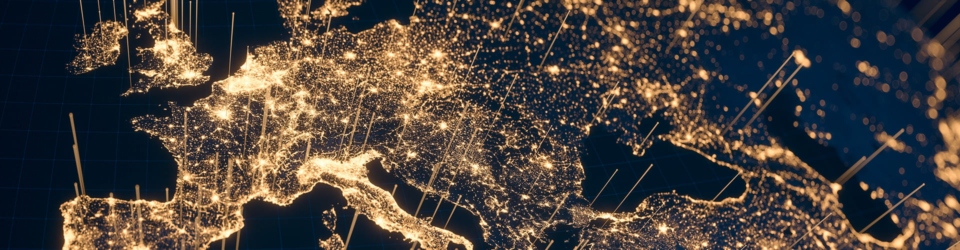 Continent view of Europe lit up